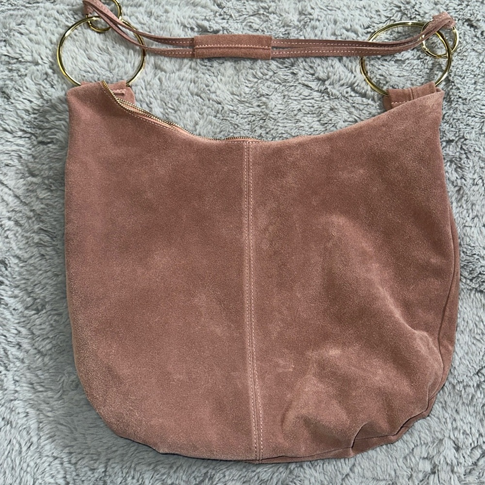 Italian leather hobo bag in a mauve pink color